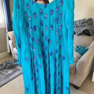 Teal Purple Pakistani Indian Maxi Dress